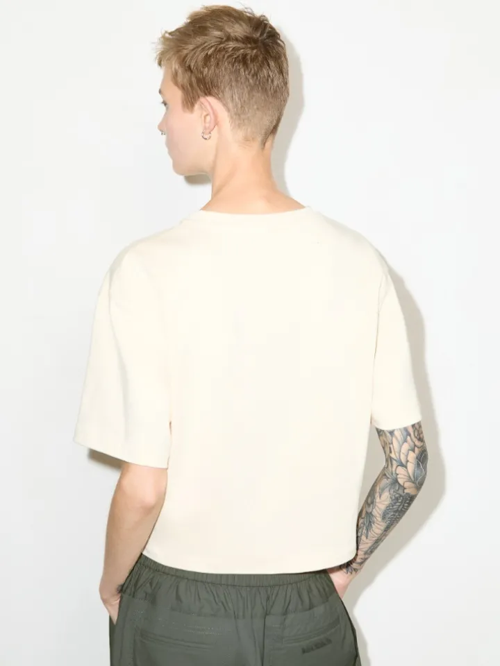 Slogan-print boxy-fit T-shirt - milk