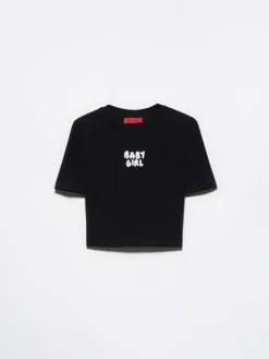 Slogan-print cropped T-shirt - black