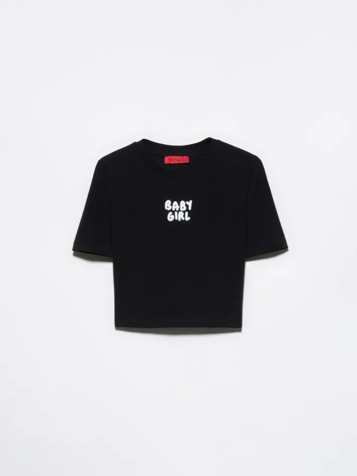 Slogan-print cropped T-shirt - black