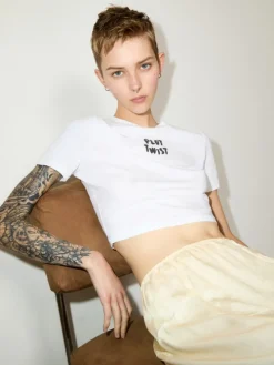 Slogan-print cropped T-shirt - optical white