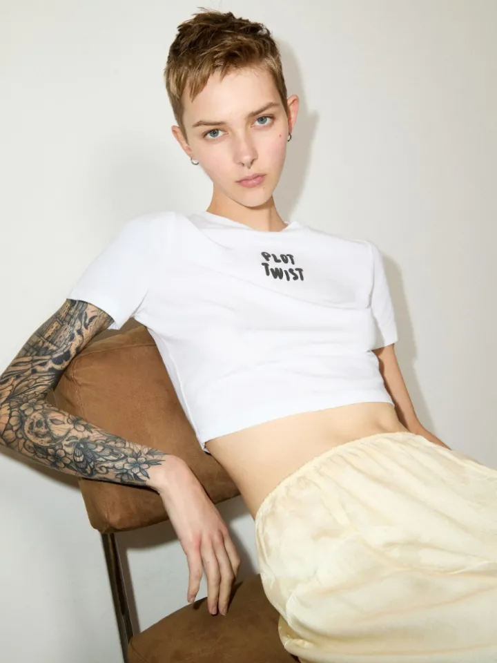 Slogan-print cropped T-shirt - optical white