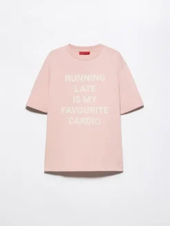 Slogan-print loose-fit T-shirt - powder