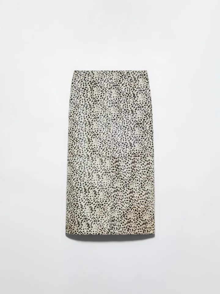Spotted calf hair midi skirt - beige