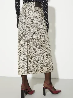 Spotted calf hair midi skirt - beige