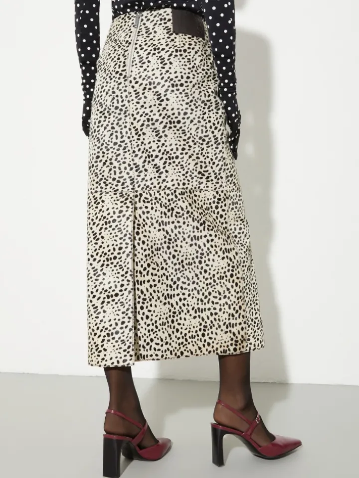 Spotted calf hair midi skirt - beige