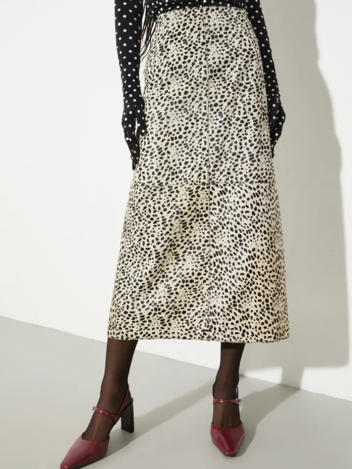 Spotted calf hair midi skirt - beige