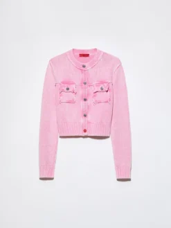 Stone-washed cotton cardigan - pink