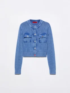 Stone-washed cotton cardigan - deep blue