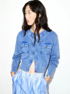 Stone-washed cotton cardigan - deep blue