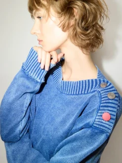 Stone-washed cotton jumper - deep blue