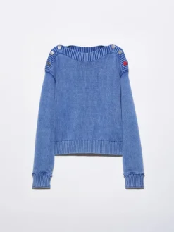 Stone-washed cotton jumper - deep blue