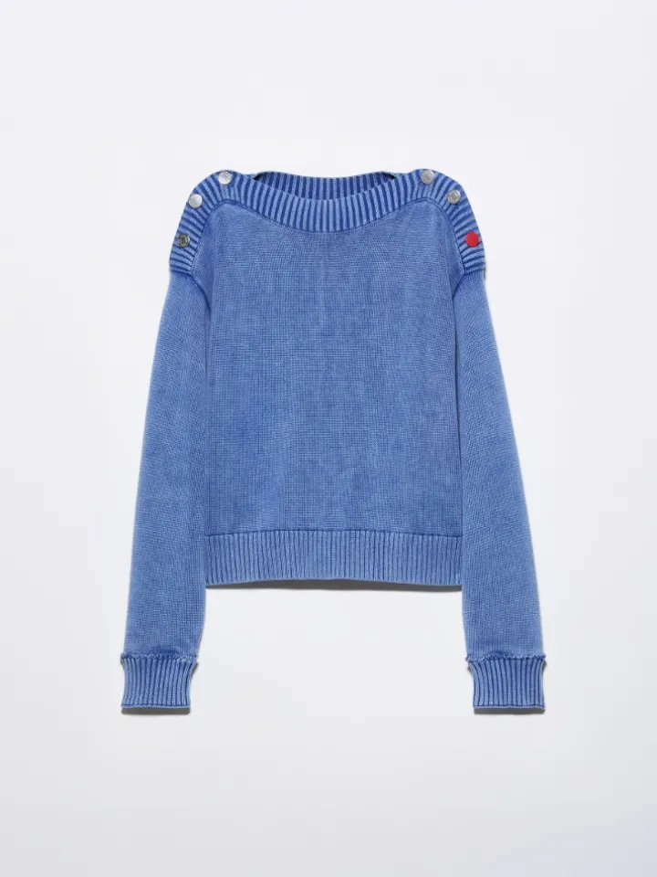Stone-washed cotton jumper - deep blue