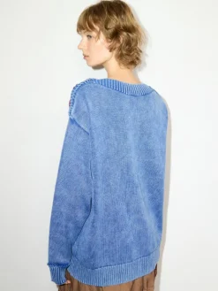 Stone-washed cotton jumper - deep blue