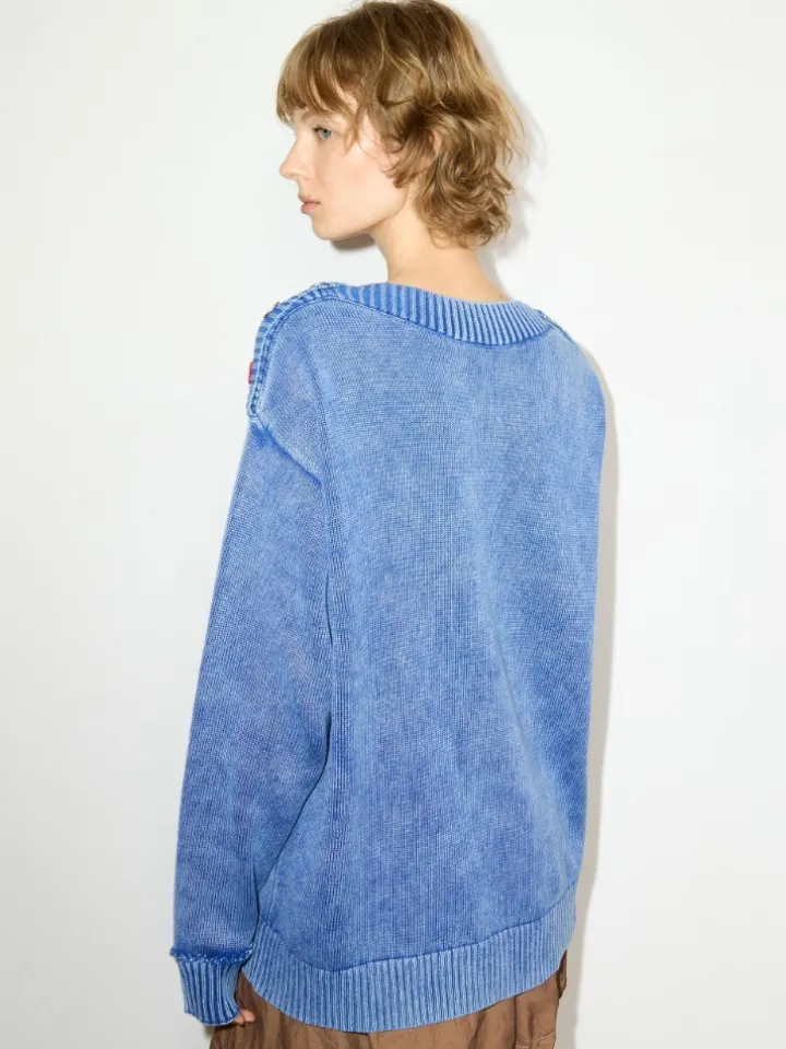 Stone-washed cotton jumper - deep blue