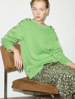 Stone-washed cotton jumper - green
