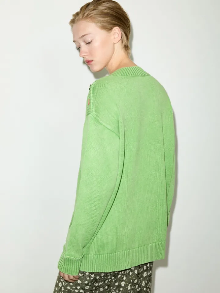 Stone-washed cotton jumper - green