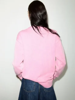 Stone-washed cotton jumper - pink