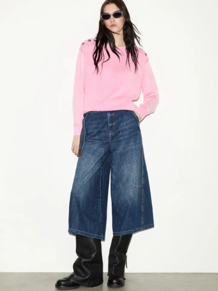 Stone-washed cotton jumper - pink