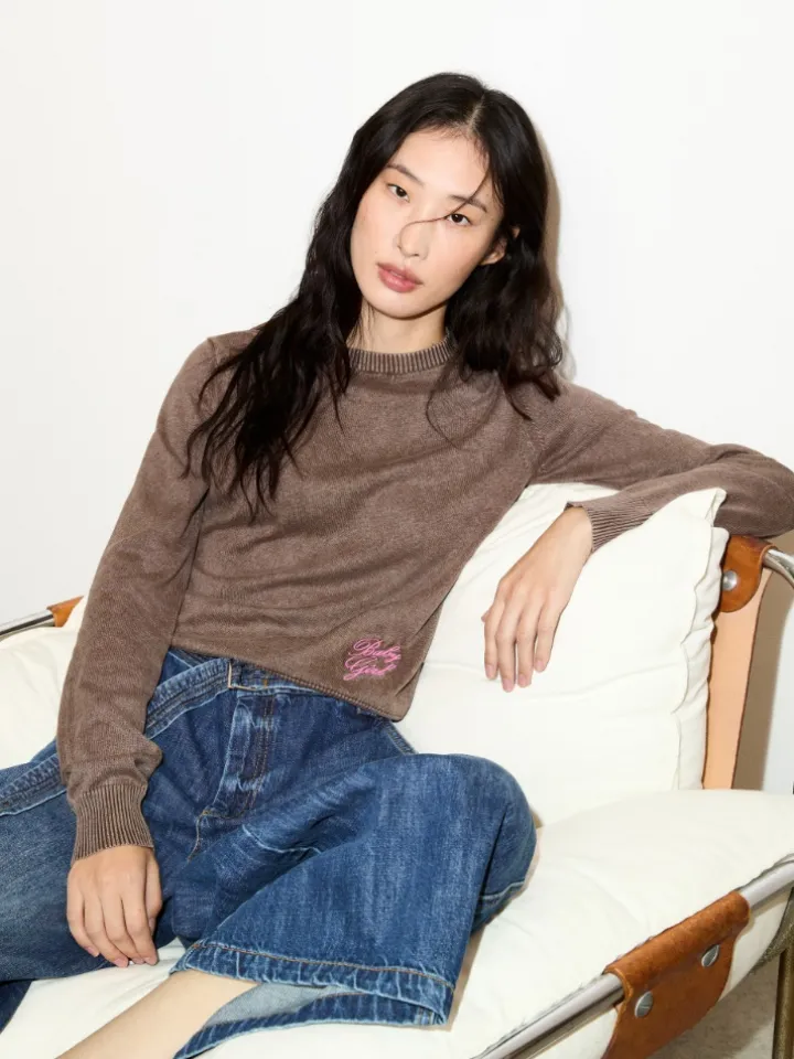Stone-washed cotton top - chocolate