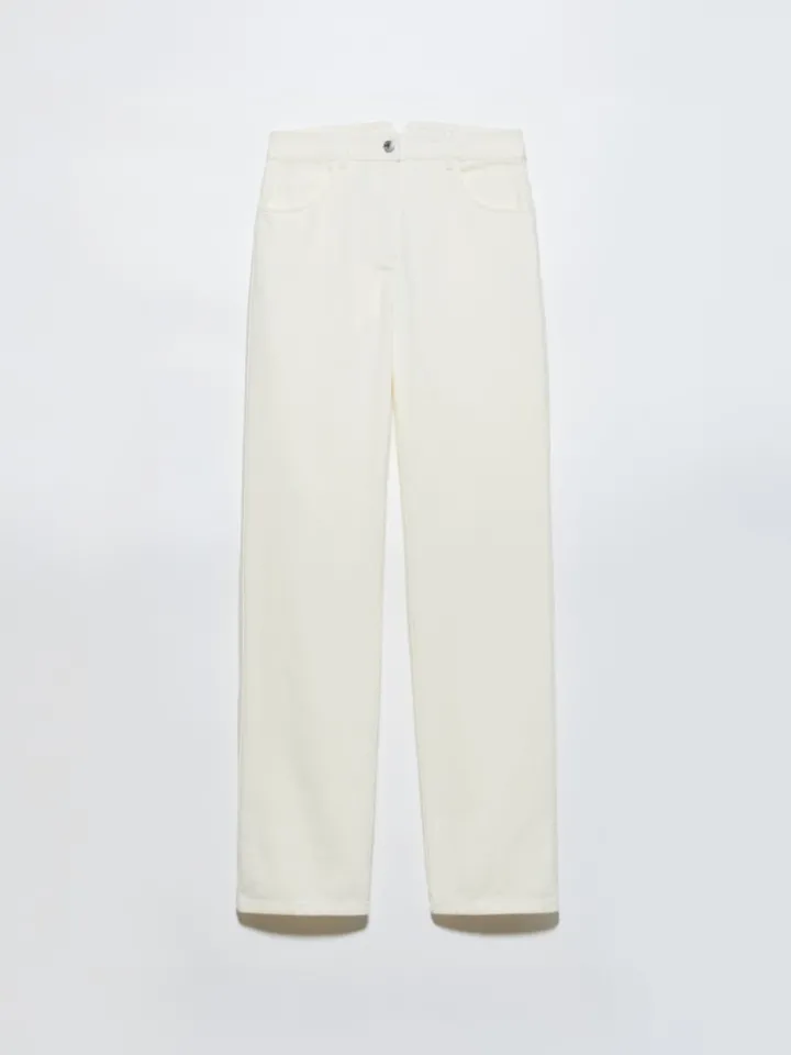 Straight-leg cotton-drill trousers - cream