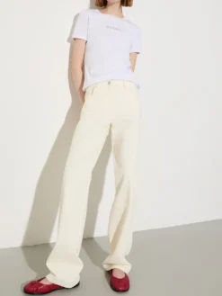 Straight-leg cotton-drill trousers - cream