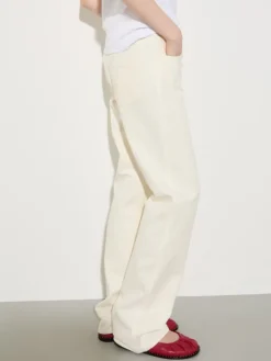 Straight-leg cotton-drill trousers - cream