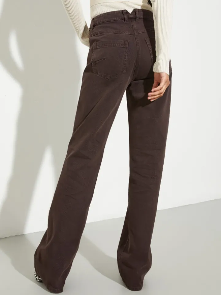 Straight-leg cotton-drill trousers - chocolate