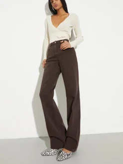 Straight-leg cotton-drill trousers - chocolate