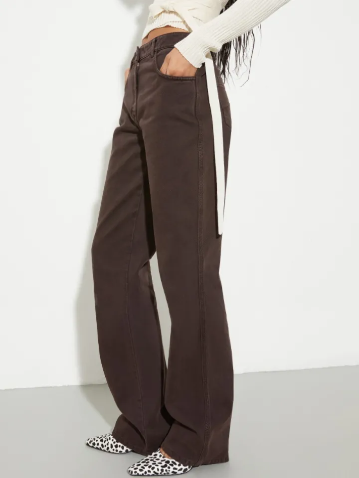 Straight-leg cotton-drill trousers - chocolate