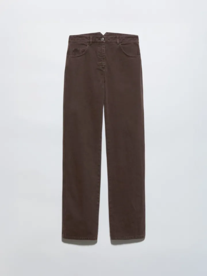 Straight-leg cotton-drill trousers - chocolate