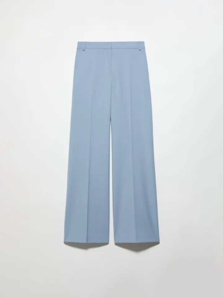 Straight-leg wool-blend trousers - light blue