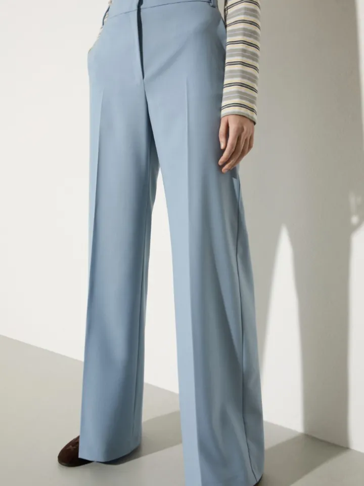 Straight-leg wool-blend trousers - light blue