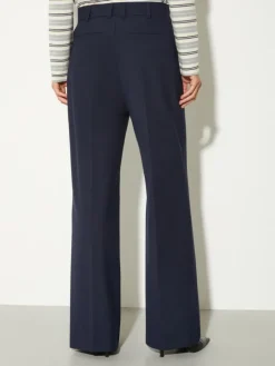 Straight-leg wool-blend trousers - navy