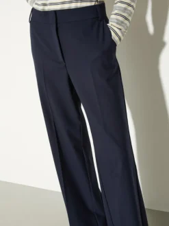 Straight-leg wool-blend trousers - navy