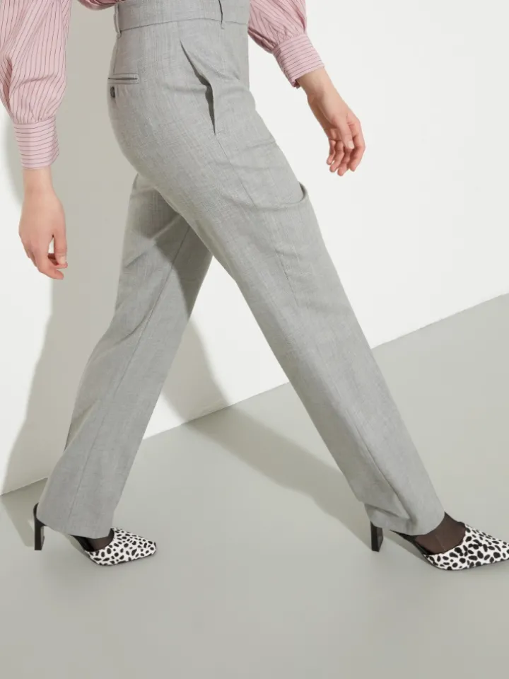 Straight wool and cotton trousers - grey