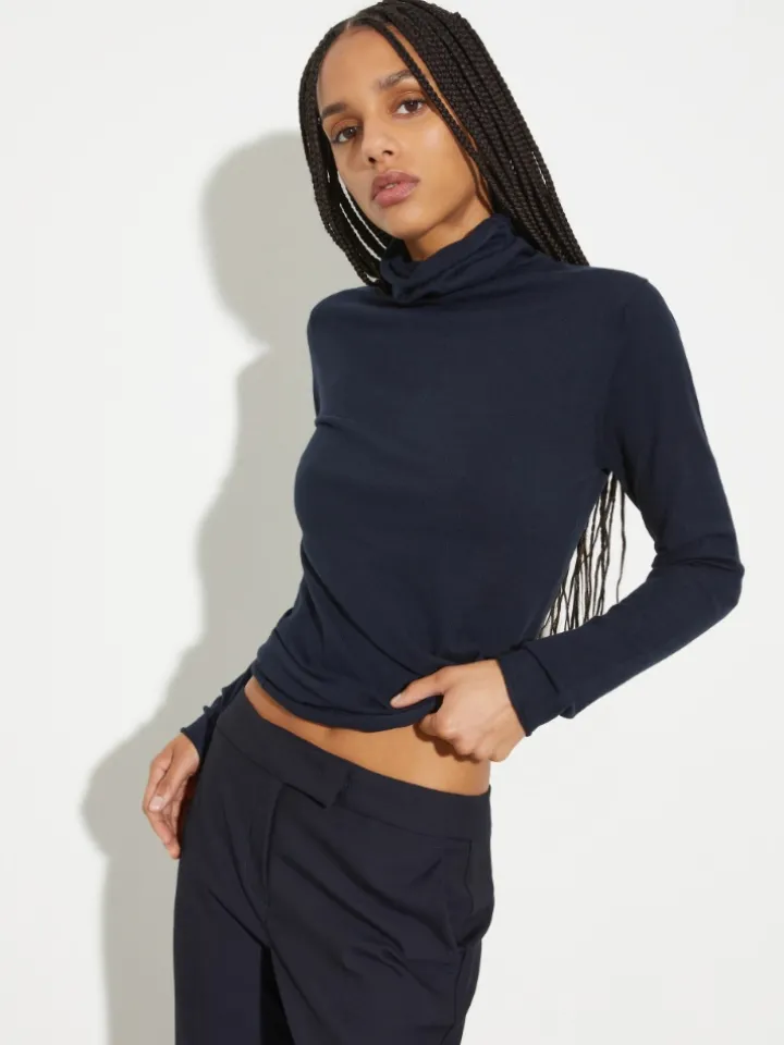 Stretch-tricot turtleneck - deep blue