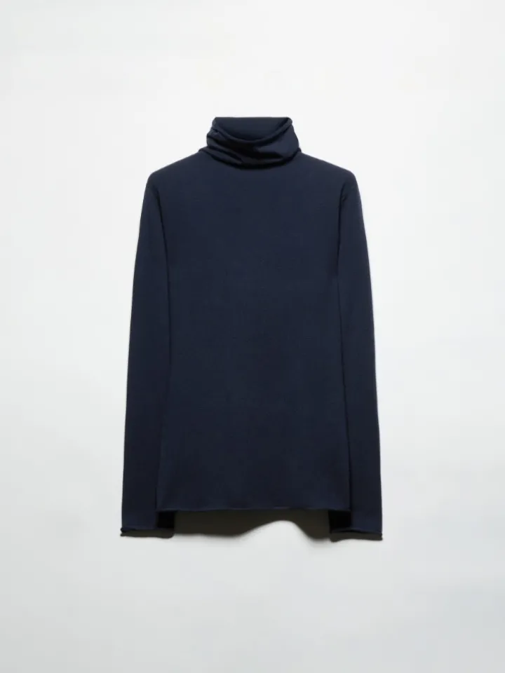 Stretch-tricot turtleneck - deep blue