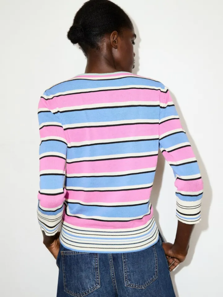Striped cotton granddad jumper - pink
