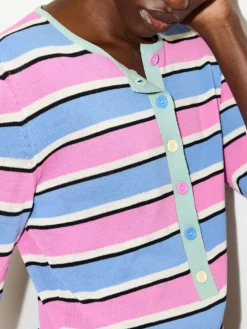 Striped cotton granddad jumper - pink