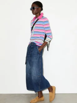 Striped cotton granddad jumper - pink
