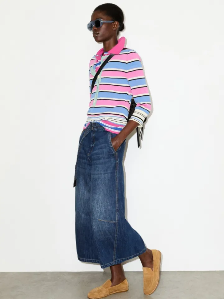 Striped cotton granddad jumper - pink