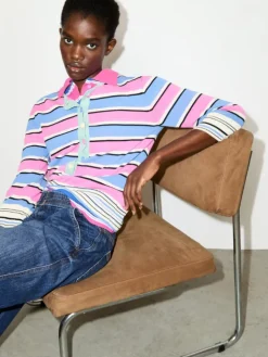 Striped cotton granddad jumper - pink