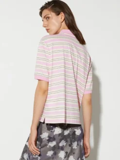 Striped cotton-jersey polo shirt - pink