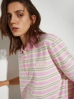 Striped cotton-jersey polo shirt - pink