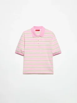 Striped cotton-jersey polo shirt - pink