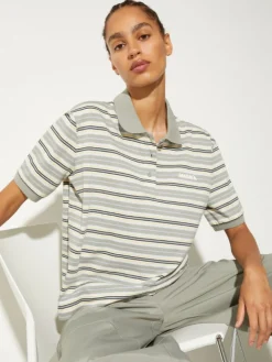 Striped cotton-jersey polo shirt - sage