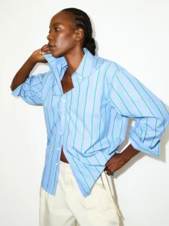 Striped cotton-poplin shirt - light blue
