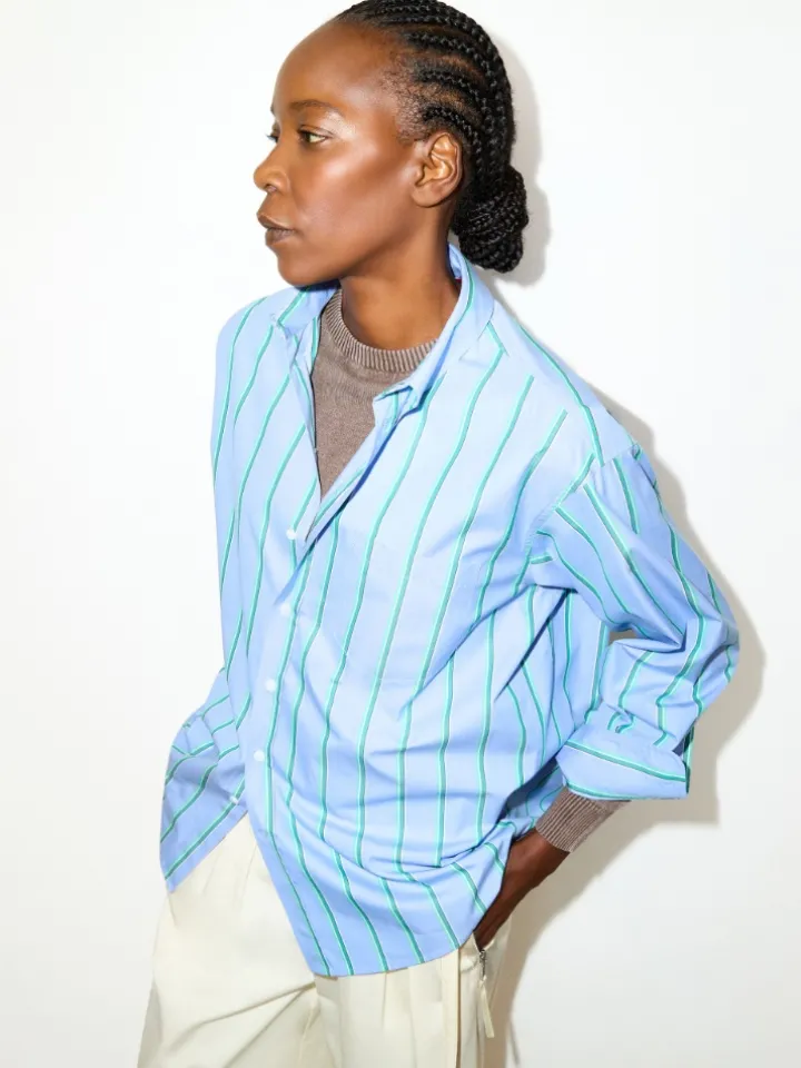 Striped cotton-poplin shirt - light blue