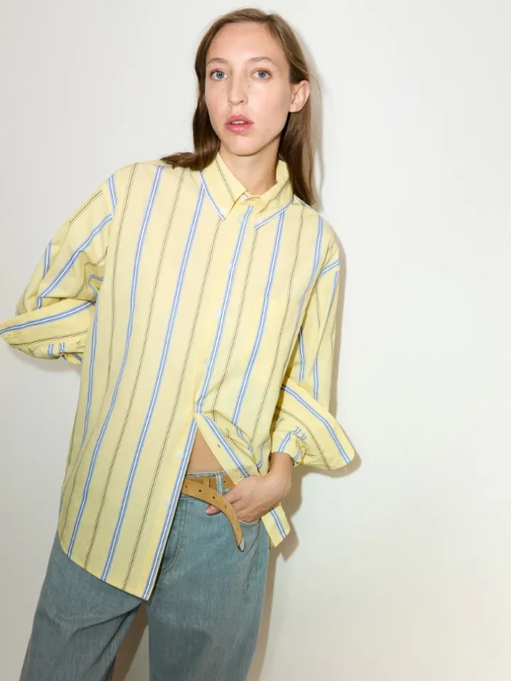 Striped cotton-poplin shirt - yellow