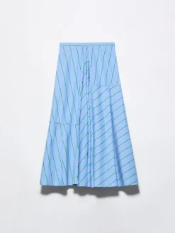 Striped cotton-poplin skirt - light blue